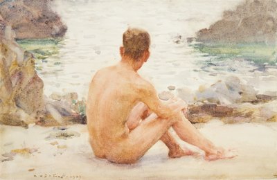 Charlie sentado en la arena, 1907 de Henry Scott Tuke